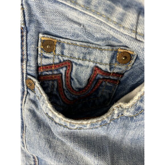 True Religion Jeans Mens Light Blue Size 31 x 32 with Red Stitch Made In USA Y2K - Picture 2 of 11